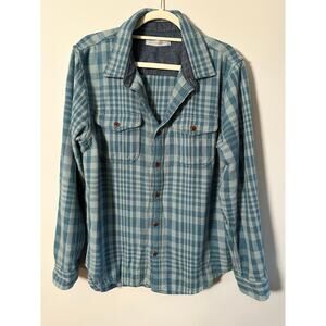 Outerknown Men’s Blanket Shirt, size Large, Adriatic Lucent Plaid.